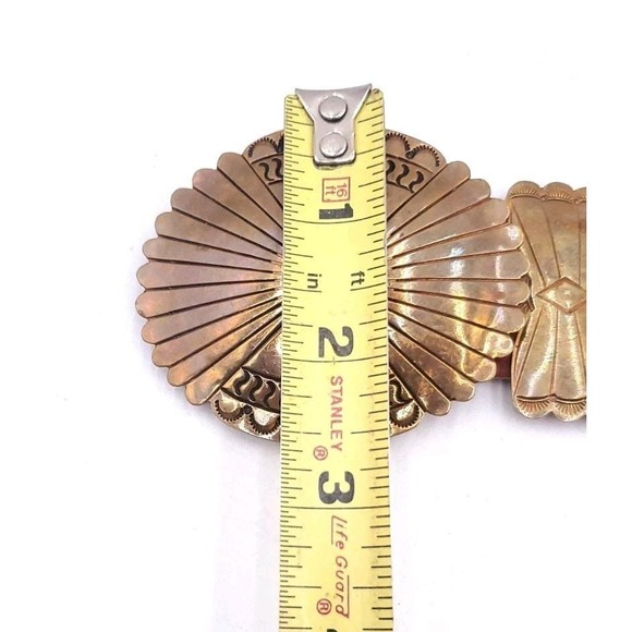 Vintage Handmade Brass Leather Navajo Concho Belt Turquoise Butterfly 32"-37" - Picture 7 of 12